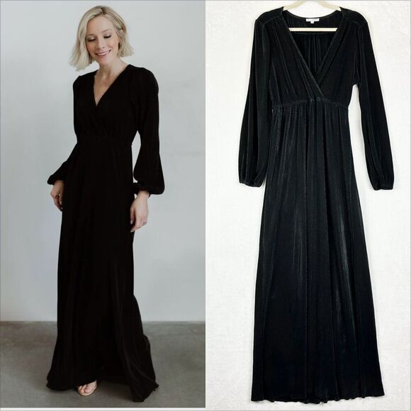 Baltic Born Dresses & Skirts - Baltic Born Venus Pleated Maxi Dress Size Large Black Velvet Party Maternity